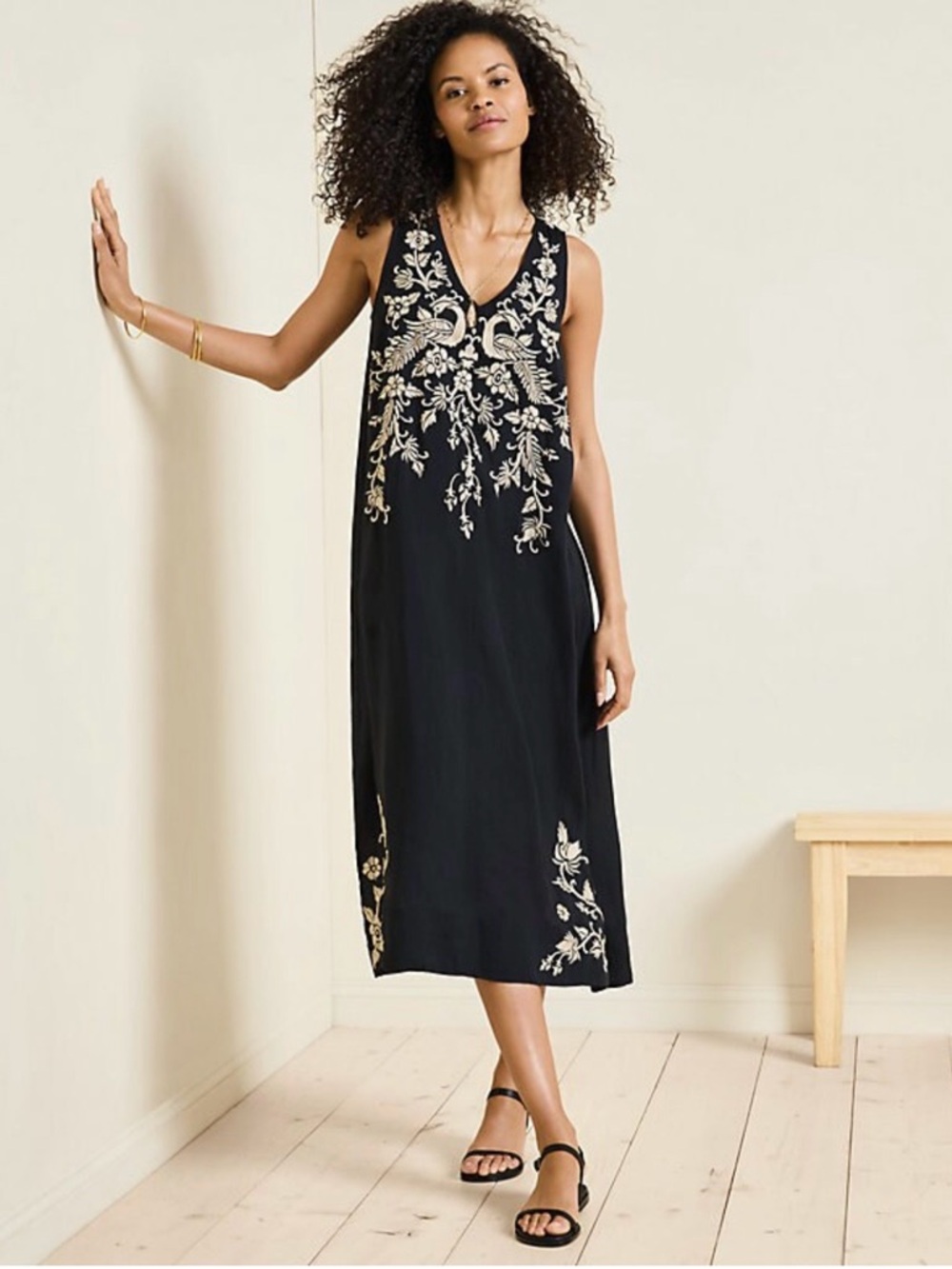 JOHNNY WAS Linen Blend Tank Midi Dress
